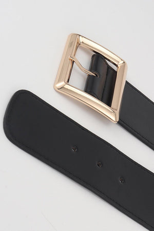 Lovable Rectangle Buckle Wide Black Elastic Belt - MXSTUDIO.COM