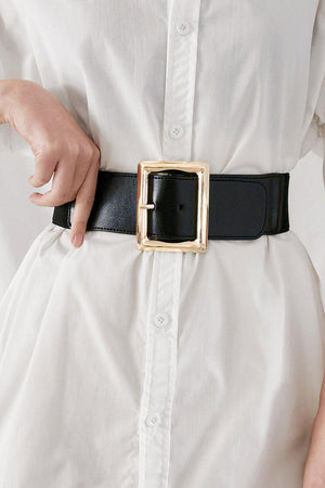 Lovable Rectangle Buckle Wide Black Elastic Belt - MXSTUDIO.COM