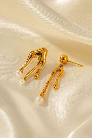 Lovable Synthetic Pearl 18K Gold-Plated Dangle Earrings-MXSTUDIO.COM