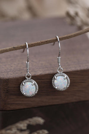 Lovely 925 Sterling Silver Round Opal Drop Earrings - MXSTUDIO.COM