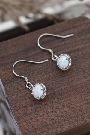 Lovely 925 Sterling Silver Round Opal Drop Earrings - MXSTUDIO.COM