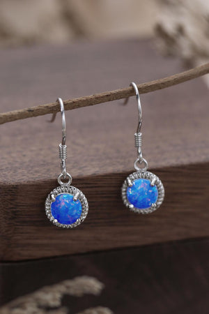 Lovely 925 Sterling Silver Round Opal Drop Earrings - MXSTUDIO.COM