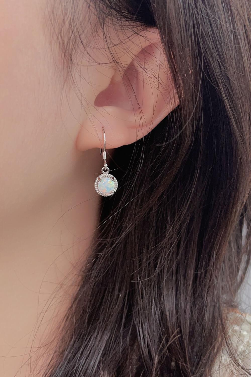 Lovely 925 Sterling Silver Round Opal Drop Earrings - MXSTUDIO.COM