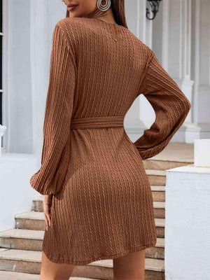 Lovely Autumn Knitted Tie Waist Sweater Dress-MXSTUDIO.COM