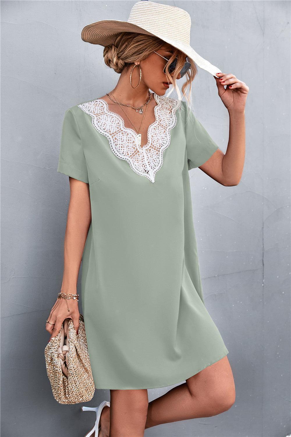 Lovely Lace Short Sleeve Dress - MXSTUDIO.COM