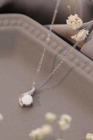Lovely Onset Platinum-Plated Opal Pendant Necklace - MXSTUDIO.COM