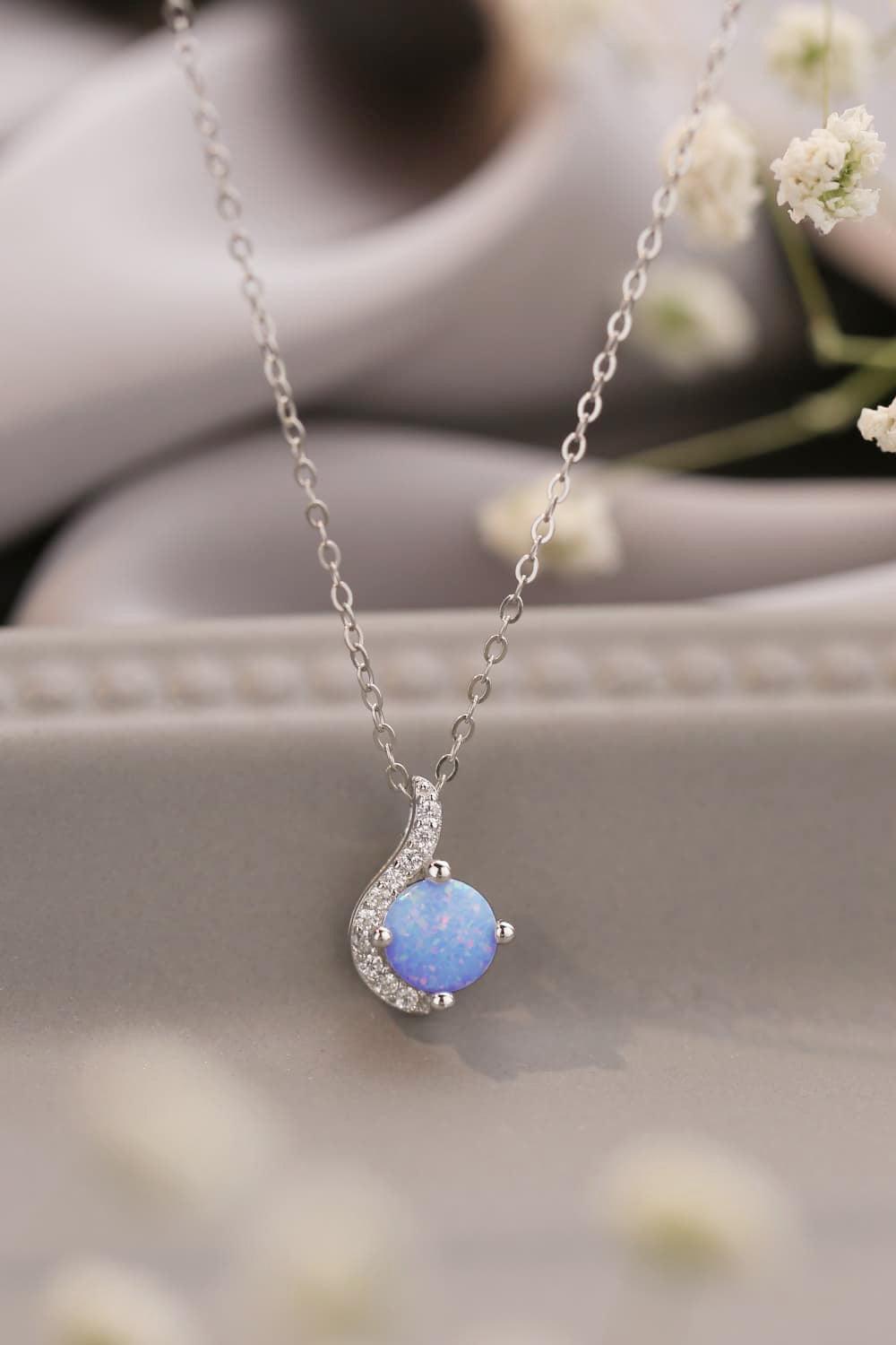 Lovely Onset Platinum-Plated Opal Pendant Necklace - MXSTUDIO.COM