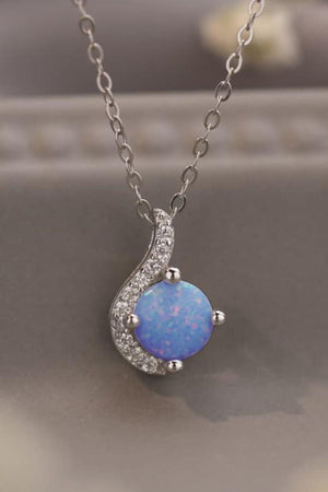 Lovely Onset Platinum-Plated Opal Pendant Necklace - MXSTUDIO.COM