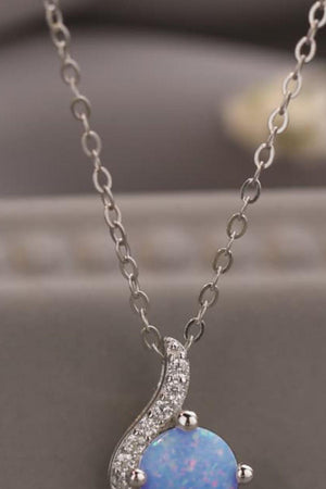 Lovely Onset Platinum-Plated Opal Pendant Necklace - MXSTUDIO.COM