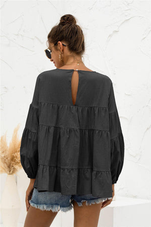 Lovely Tiered Bubble Long Sleeve Blouse - MXSTUDIO.COM