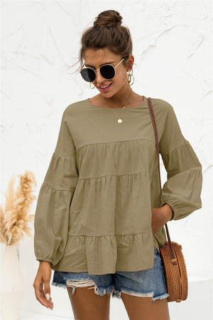 Lovely Tiered Bubble Long Sleeve Blouse - MXSTUDIO.COM