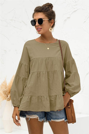 Lovely Tiered Bubble Long Sleeve Blouse - MXSTUDIO.COM