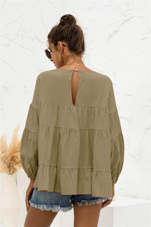 Lovely Tiered Bubble Long Sleeve Blouse - MXSTUDIO.COM