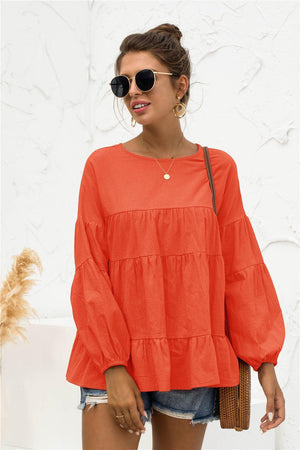 Lovely Tiered Bubble Long Sleeve Blouse - MXSTUDIO.COM