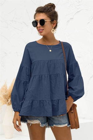 Lovely Tiered Bubble Long Sleeve Blouse - MXSTUDIO.COM