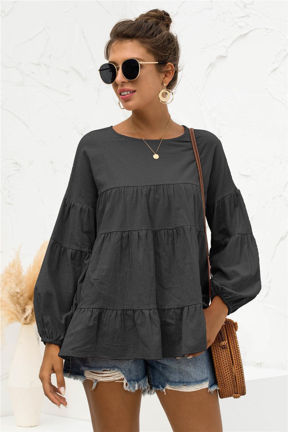 Lovely Tiered Bubble Long Sleeve Blouse - MXSTUDIO.COM