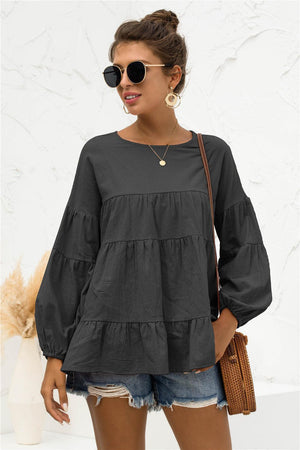 Lovely Tiered Bubble Long Sleeve Blouse - MXSTUDIO.COM