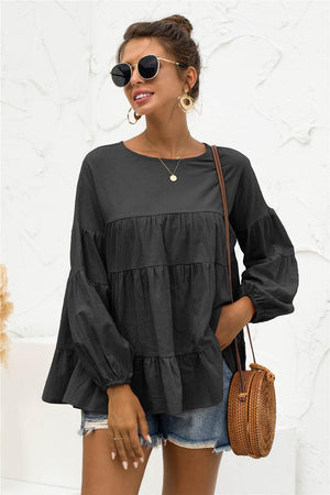 Lovely Tiered Bubble Long Sleeve Blouse - MXSTUDIO.COM