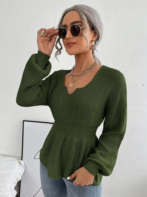 Lovely Warmth Balloon Sleeve Peplum Sweater - MXSTUDIO.COM