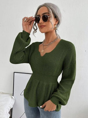 Lovely Warmth Balloon Sleeve Peplum Sweater - MXSTUDIO.COM