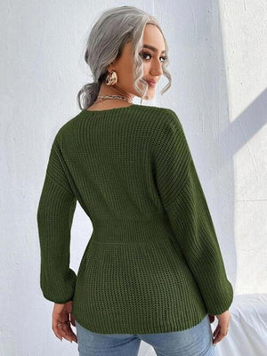Lovely Warmth Balloon Sleeve Peplum Sweater - MXSTUDIO.COM