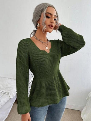 Lovely Warmth Balloon Sleeve Peplum Sweater - MXSTUDIO.COM