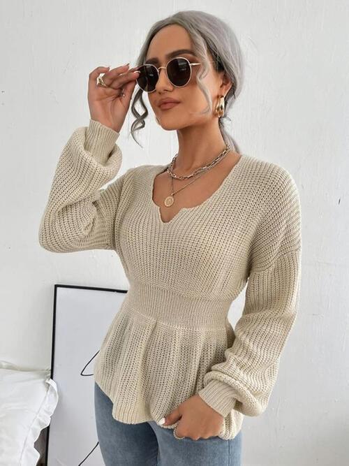Lovely Warmth Balloon Sleeve Peplum Sweater - MXSTUDIO.COM