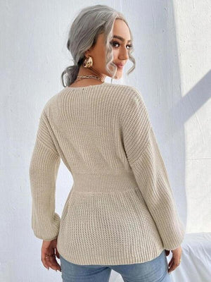 Lovely Warmth Balloon Sleeve Peplum Sweater - MXSTUDIO.COM