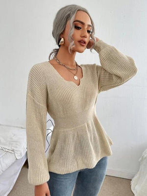 Lovely Warmth Balloon Sleeve Peplum Sweater - MXSTUDIO.COM