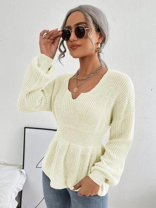 Lovely Warmth Balloon Sleeve Peplum Sweater - MXSTUDIO.COM