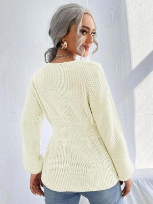 Lovely Warmth Balloon Sleeve Peplum Sweater - MXSTUDIO.COM