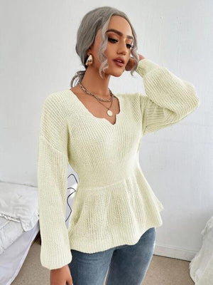 Lovely Warmth Balloon Sleeve Peplum Sweater - MXSTUDIO.COM
