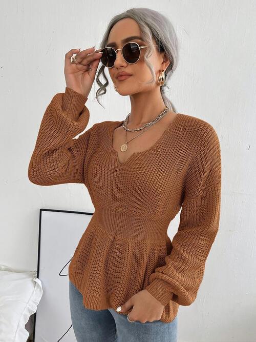 Lovely Warmth Balloon Sleeve Peplum Sweater - MXSTUDIO.COM