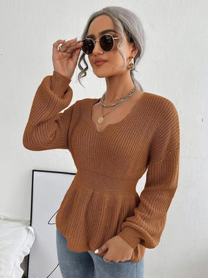 Lovely Warmth Balloon Sleeve Peplum Sweater - MXSTUDIO.COM