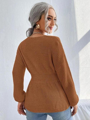 Lovely Warmth Balloon Sleeve Peplum Sweater - MXSTUDIO.COM