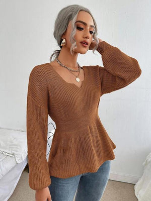 Lovely Warmth Balloon Sleeve Peplum Sweater - MXSTUDIO.COM
