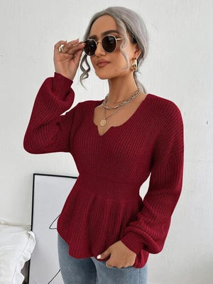 Lovely Warmth Balloon Sleeve Peplum Sweater - MXSTUDIO.COM