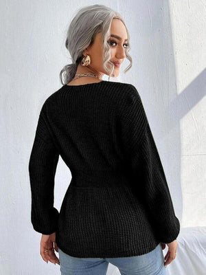 Lovely Warmth Balloon Sleeve Peplum Sweater - MXSTUDIO.COM