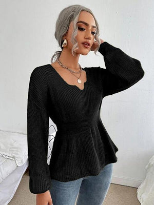 Lovely Warmth Balloon Sleeve Peplum Sweater - MXSTUDIO.COM