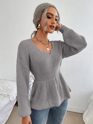 Lovely Warmth Balloon Sleeve Peplum Sweater - MXSTUDIO.COM