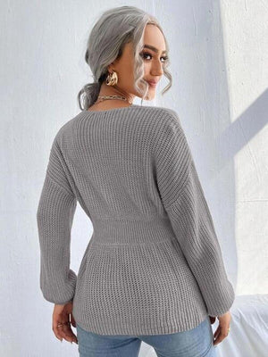 Lovely Warmth Balloon Sleeve Peplum Sweater - MXSTUDIO.COM