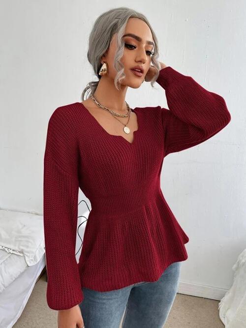 Lovely Warmth Balloon Sleeve Peplum Sweater - MXSTUDIO.COM