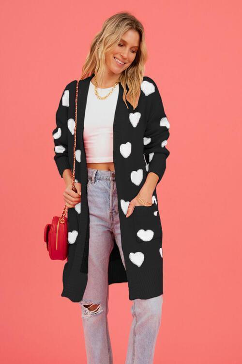 Loving Embrace Open Front Knit Long Heart Cardigan-MXSTUDIO.COM