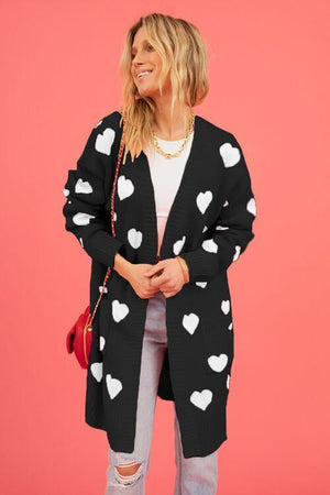 Loving Embrace Open Front Knit Long Heart Cardigan-MXSTUDIO.COM