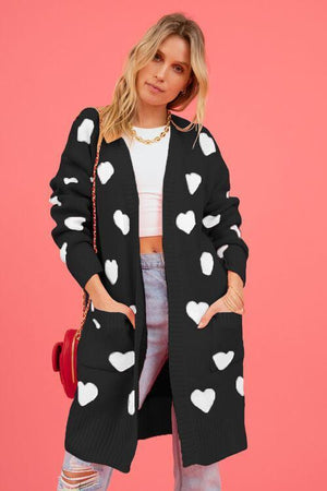 Loving Embrace Open Front Knit Long Heart Cardigan-MXSTUDIO.COM