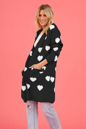 Loving Embrace Open Front Knit Long Heart Cardigan-MXSTUDIO.COM