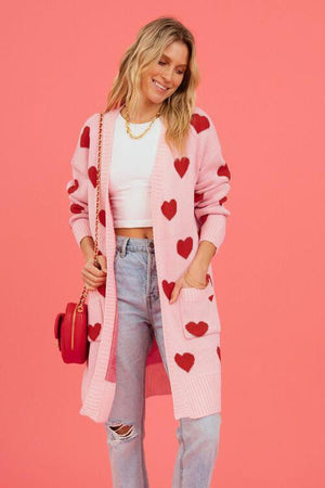 Loving Embrace Open Front Knit Long Heart Cardigan-MXSTUDIO.COM