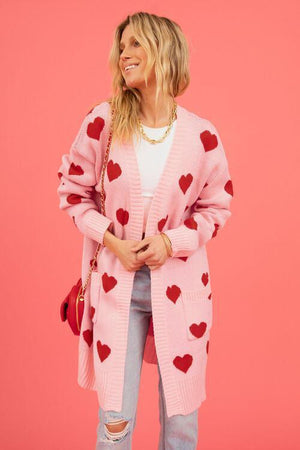 Loving Embrace Open Front Knit Long Heart Cardigan-MXSTUDIO.COM