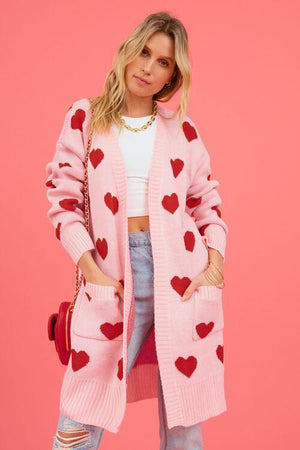 Loving Embrace Open Front Knit Long Heart Cardigan-MXSTUDIO.COM