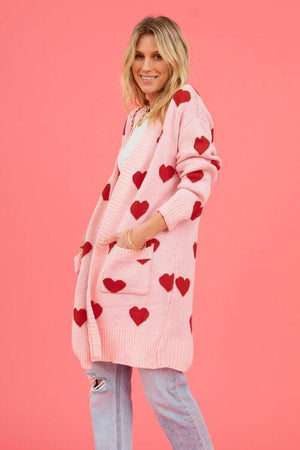 Loving Embrace Open Front Knit Long Heart Cardigan-MXSTUDIO.COM